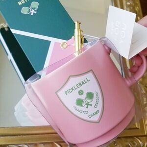 ❗Barbiecore Retro Pink Green "Pickleball Champ" Ceramic Mug with Notepad and Pen